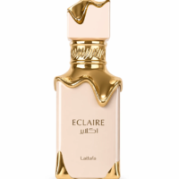 Flacon du parfum Lattafa Eclaire de Global Beauty Temple, fragrance orientale douce et gourmande, présentation élégante sur fond esthétique lumineux, univers parfum luxe et beauté raffinée.